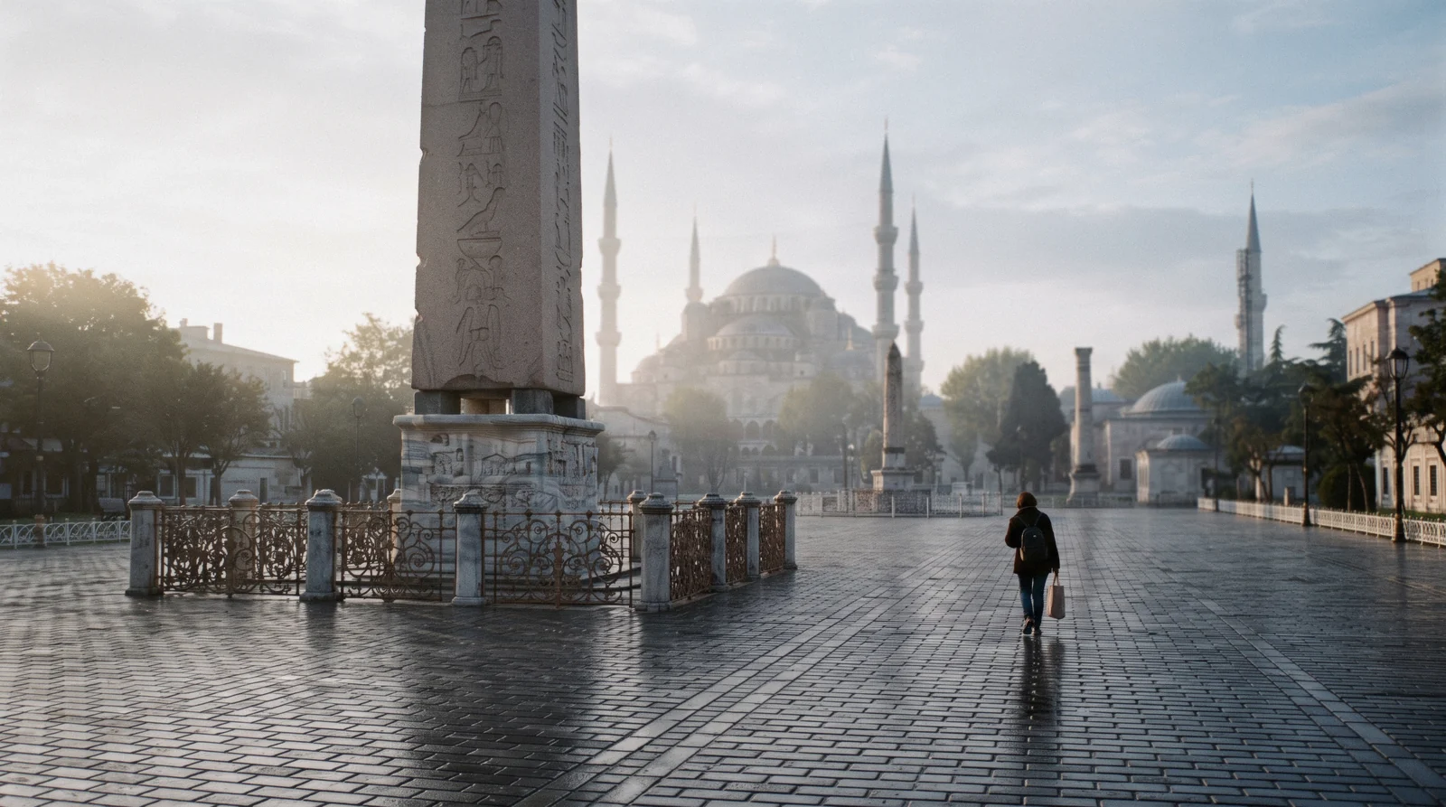 The Egyptian obelisk standing on the Hippodrome square in Sultanahmet, Istanbul, Türkiye
