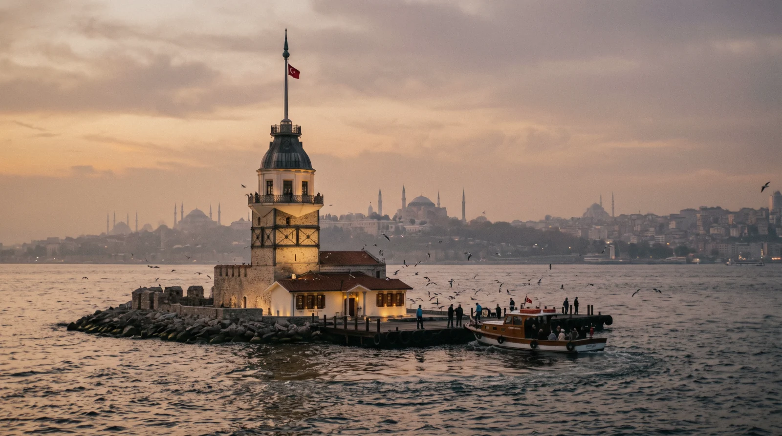 The Maiden's Tower on its islet at the mouth of the Bosphorus in Istanbul, Türkiye