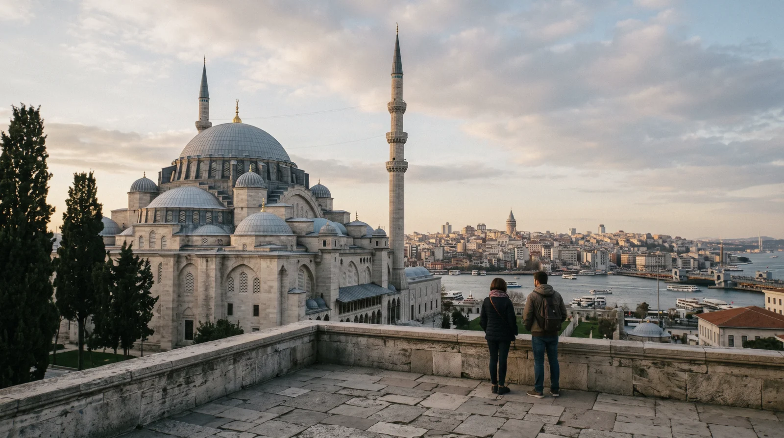 The domes and minarets of Suleymaniye Mosque above the Golden Horn in Istanbul, Türkiye