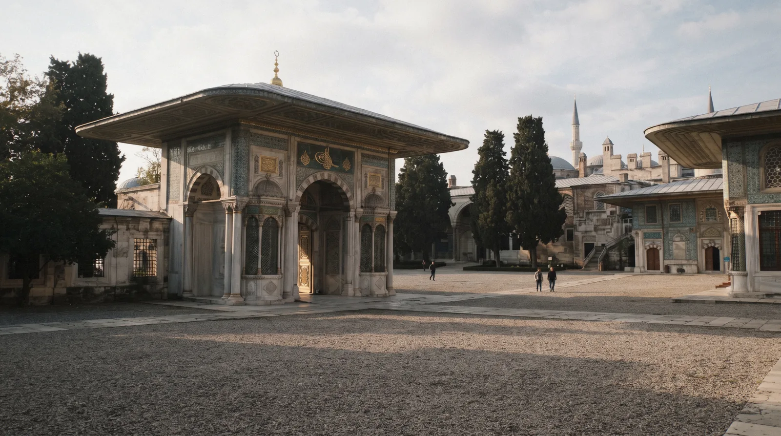 The Gate of Felicity and the Third Court of Topkapi Palace in Istanbul, Türkiye, in morning light