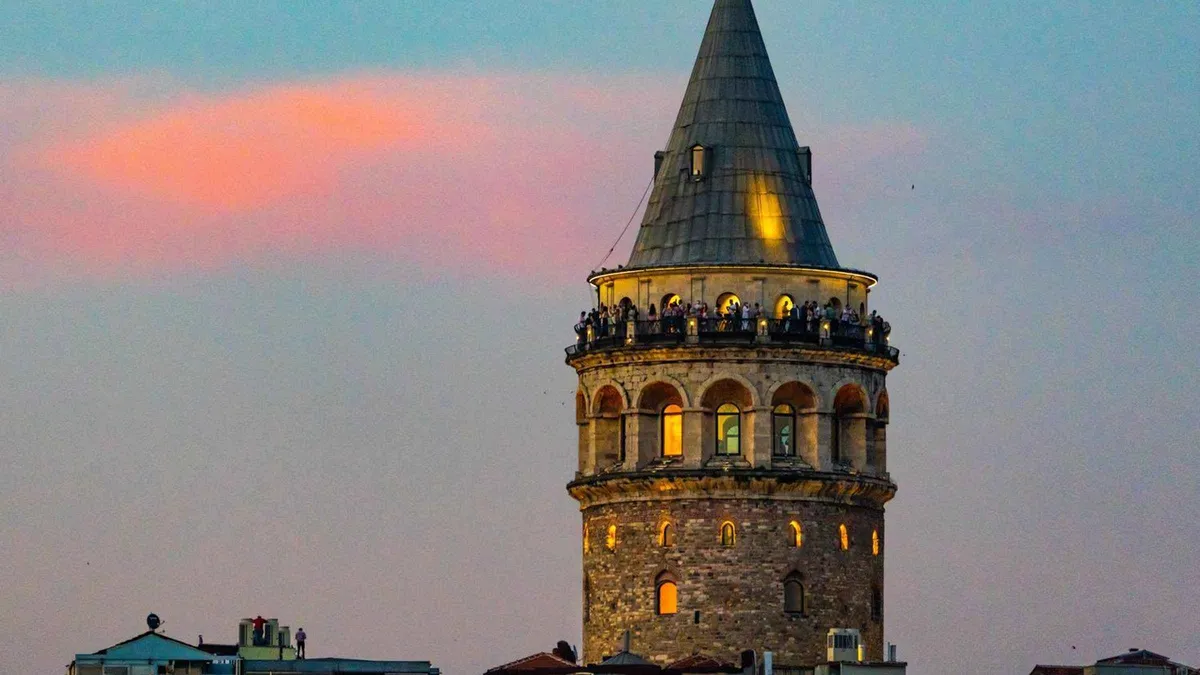 View from the Galata Tower balcony over the Golden Horn in Istanbul, Türkiye